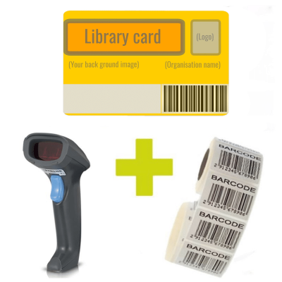 Value bundle with Syble scanner, 500 library cards, 1000 barcode labels